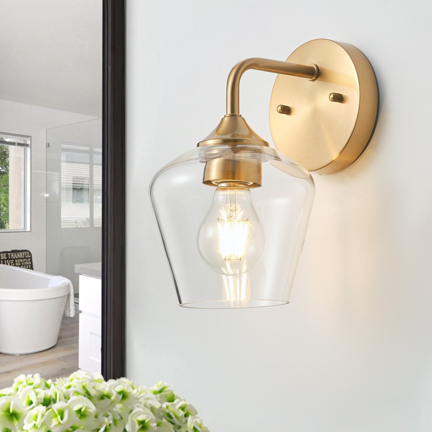 Modern Brass Finish Wall Sconce Fixture with Dome Clear Glass Shade - Copper