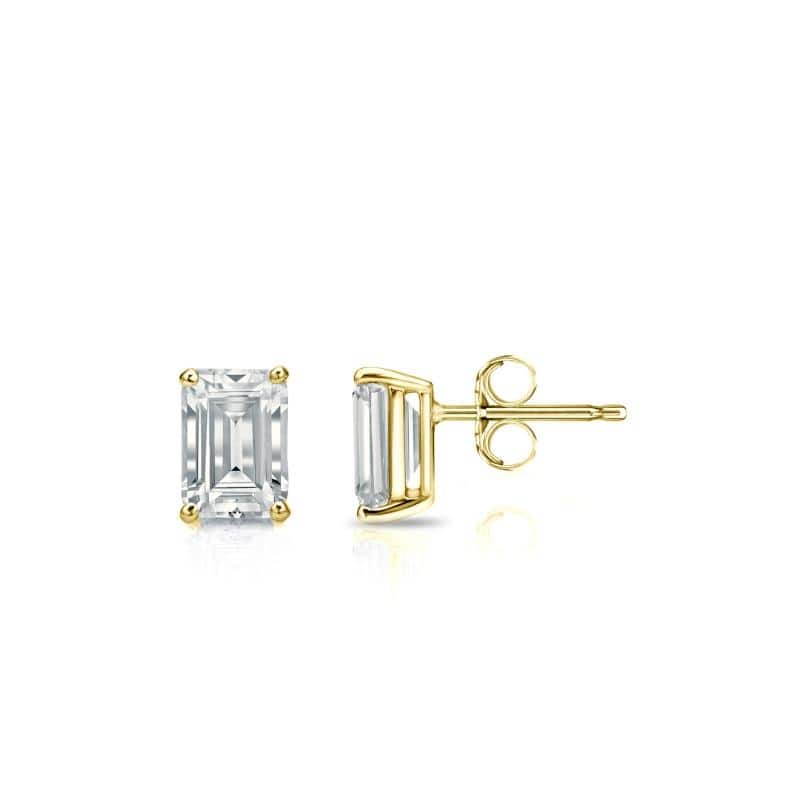 Auriya Lab Grown Emerald-cut 4-Prong Diamond Stud Earrings 2.00 to 10.00 ct. tw. Push-Back (D-E VVS) - 2.50ct. wt. - Gold - Yellow