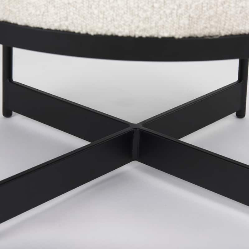 Amelia Cream Boucle Fabric with Black Metal Frame Round Ottoman