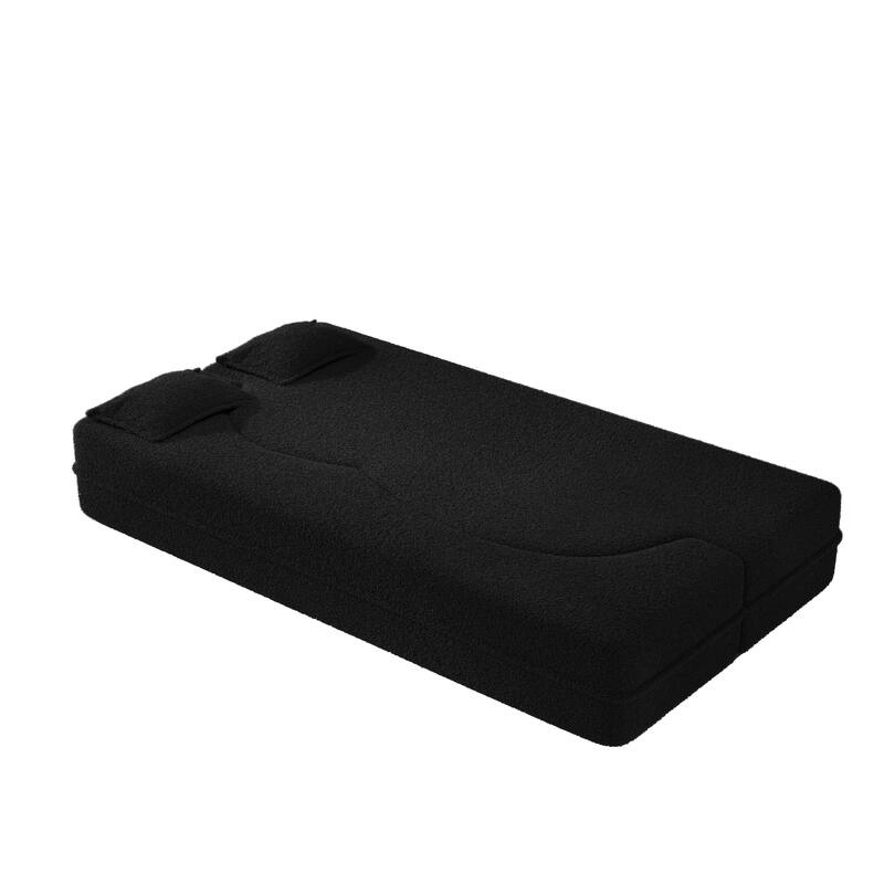 Convertible Floor Sofa with Teddy Fabric, Twin Mattress & No Assembly