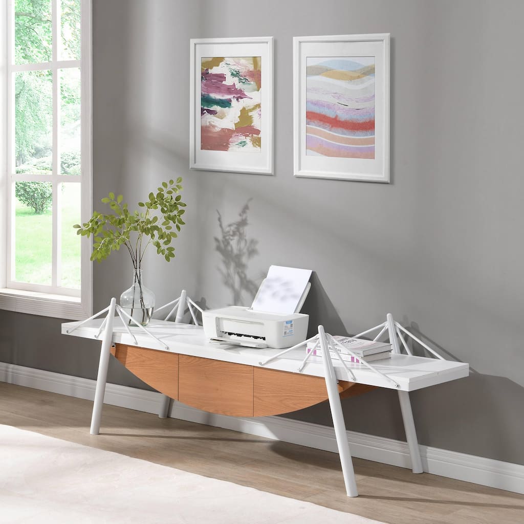 Modern TV Stand with Sailboat-Inspired, Wood Entertainment Console Table Storage Table with Drawer and Metal Frame