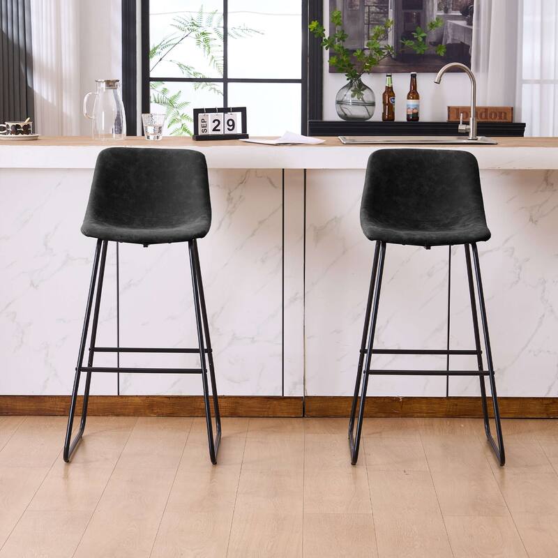 FERPIT Faux Shearling Counter Height Bar Stools Set of 2, Upholstered Bar Stools with Footrest