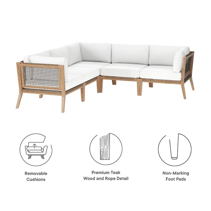 Clearwater Outdoor Patio Teak Wood 5-Piece Sectional Sofa
