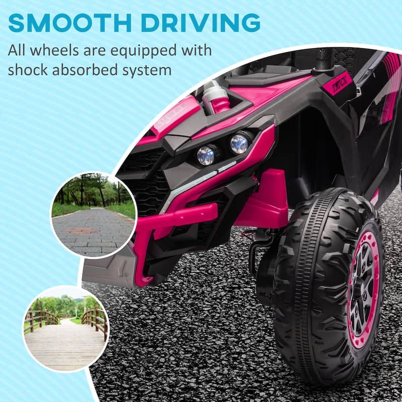 24V 7AH 2-Seater Kids Ride-On UTV, 4MPH Electric Car with LED Lights, Music, Horn, and 4 Suspension Wheels
