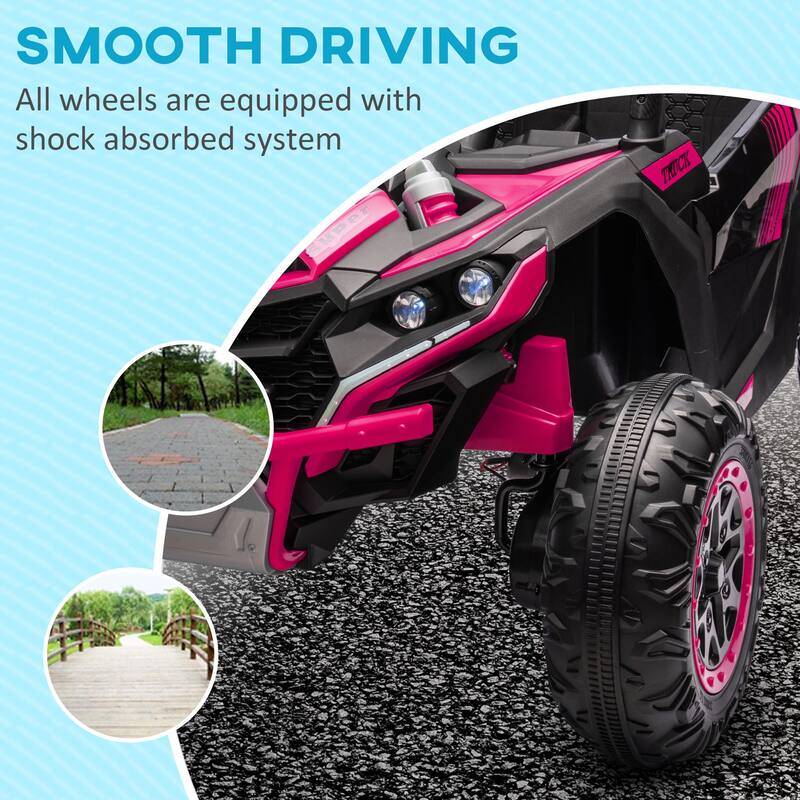 Kids 24V UTV Ride-On Car, 2 Seater, 4 Spring Suspension, Music, Horn, LED Lights, Ages 3-8, 110 lbs Capacity
