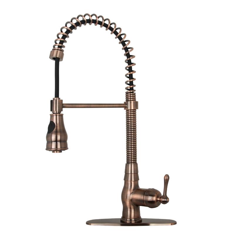 Pre-Rinse Spring Kitchen Faucet, Single Level with Pull Down Sprayer - Antique Copper