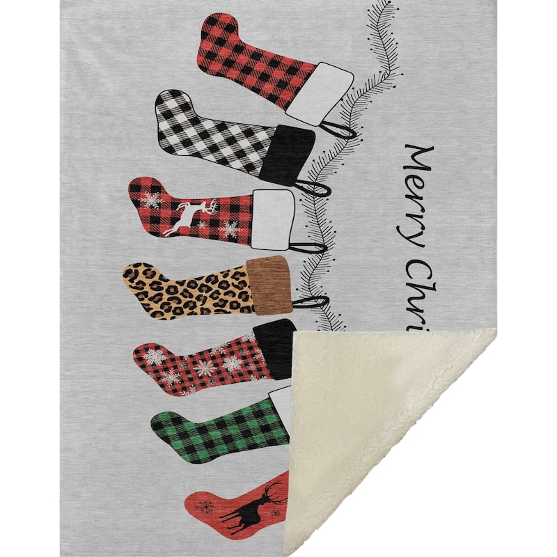 Premium Machine Washable ASB216 Merry Christmas Stockings Sherpa Throw Blanket