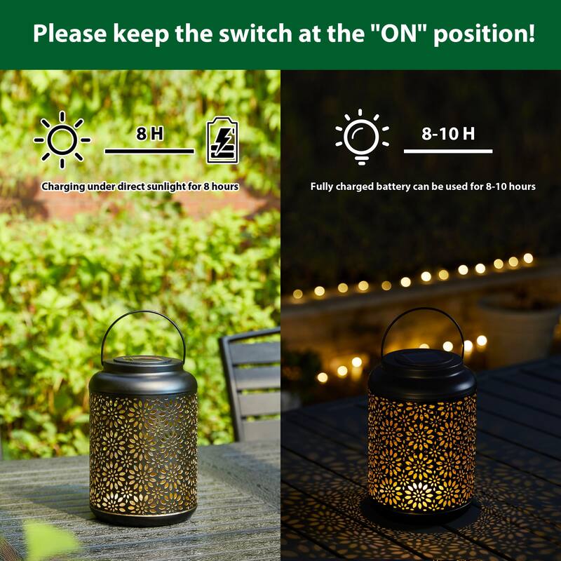 Glitzhome Set of 2 Metal Flower Solar Powered Outdoor Hanging Lantern
