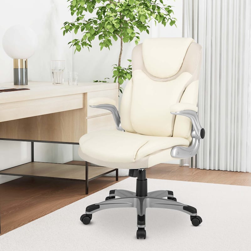 Costway Ergonomic Office Chair PU Leather Executive Swivel with - See Details