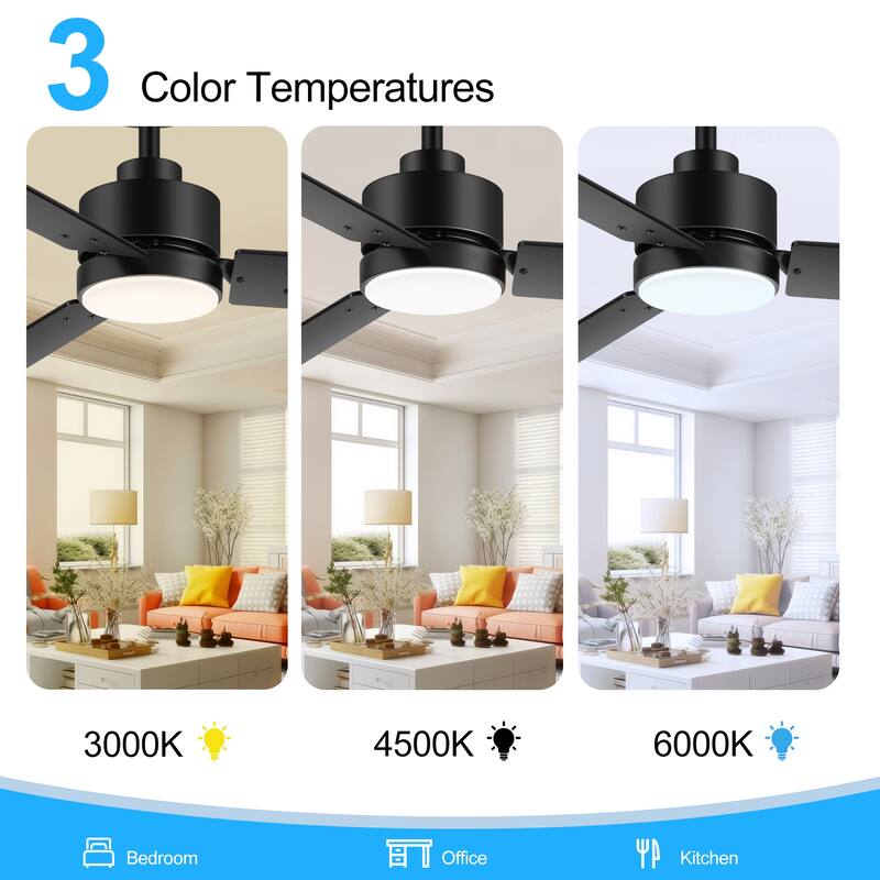 48-In LED Black Ceiling Fan with Light and Remote Control(3-Blade)