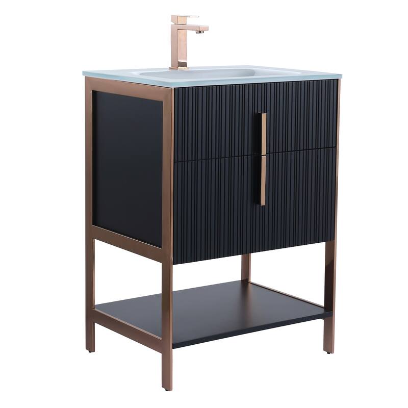 Fine Fixtures Serenity Modern Bathroom Vanity with White Glass Top