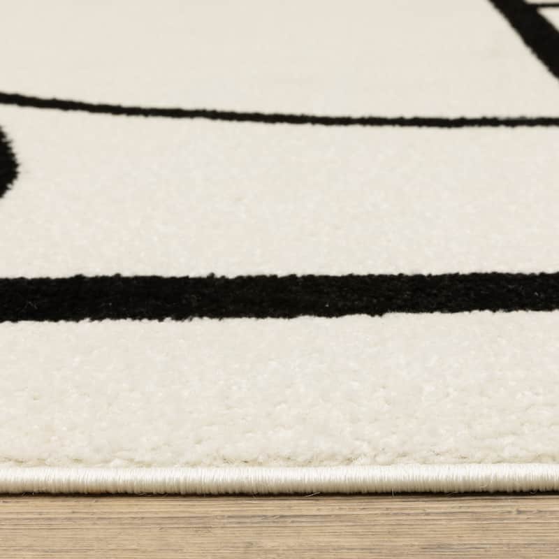 Quartz Mid-Century Modern Ivory/ Black Area Rug