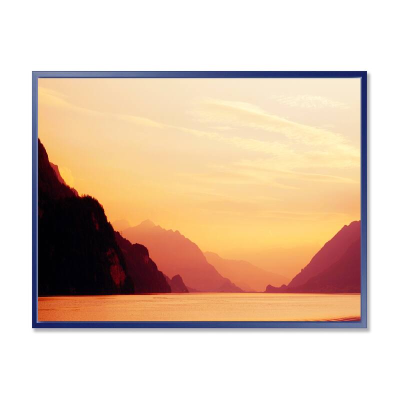 Designart "Fantastic Swiss Lake at Sunset in Brienz" Extra Large Seascape Art Framed Canvas