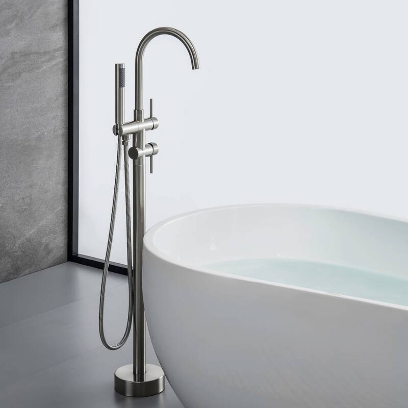 Freestanding Tub Faucet With Hand Shower Bathroom Floor Mounted Tub Filler Double Handle Bathtub Faucets Trim With Sprayer