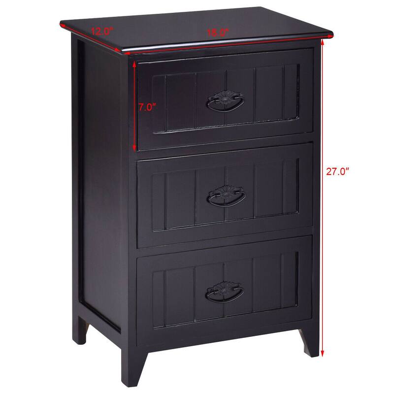 Gymax 3 Drawers Nightstand End Table Storage Wood Side Bedside Black