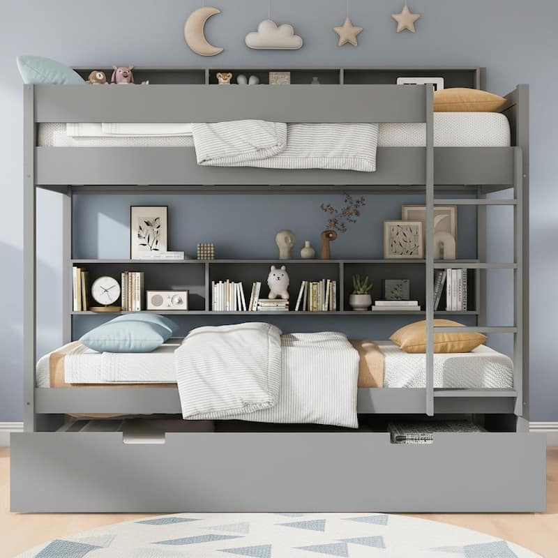 Bunk Bed with Trundle & Dual-Side Storage Shelves by Harper&Bright Designs