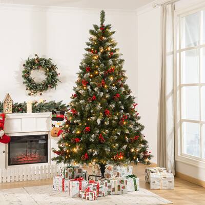 6FT & 7.5FT Artificial PVC Christmas Tree with Warm White and Multicolor LED Lights and Metal Stand