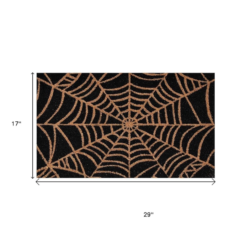 HomeRoots 17" X 29" Black And Natural Spiderweb Halloween Outdoor Coir Door Mat - 17.00' X '29.00