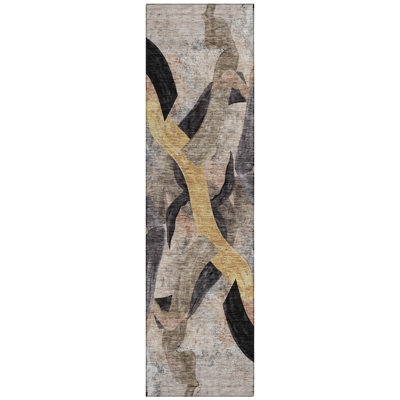 Machine Washable Indoor/Outdoor Contemporary Brushstrokes Chantille Rug