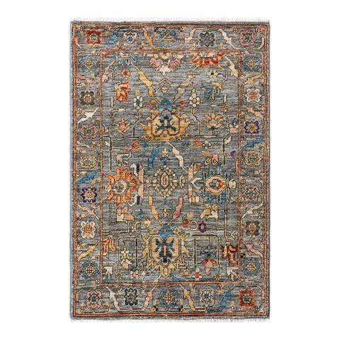 Hand Knotted Traditional Tribal Wool Blue Area Rug - 2' 9" x 3' 9"