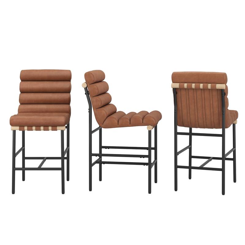 26" Counter Height Solid Wood and Metal Frame Barstool Upholstered Back Bar Stool for Kitchen Island