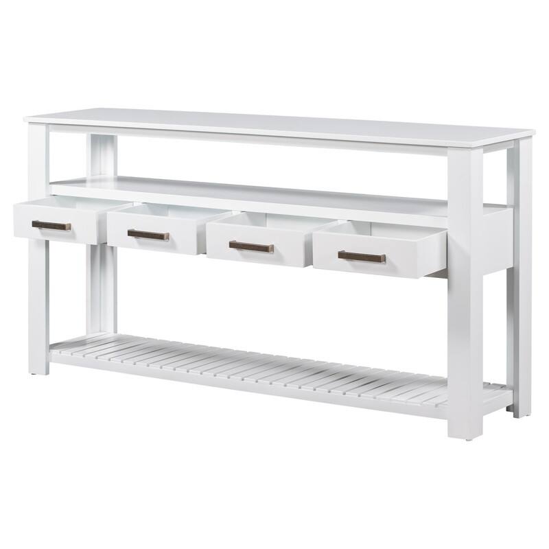 Modern 62'' Console Table Sofa Entryway Table with 4 Drawers and 2 Shelves, Wood Kitchen Buffet Cabinet Sideboard, Accent Table
