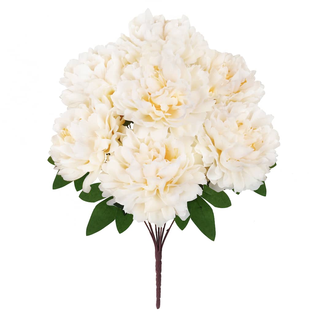 Set of 2 Champagne Ivory Artificial Lush Hybrid Peony Flower Stem Bush Bouquet 17in - 17" L x 10" W x 10" DP