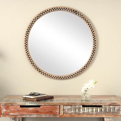 Brown Wooden Handmade Woven Checkered Room Wall Mirror