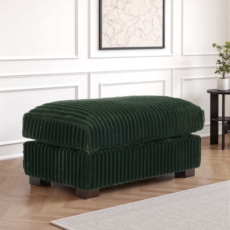 40" W Oversized Rectangle Plush Corduroy Ottoman - Green