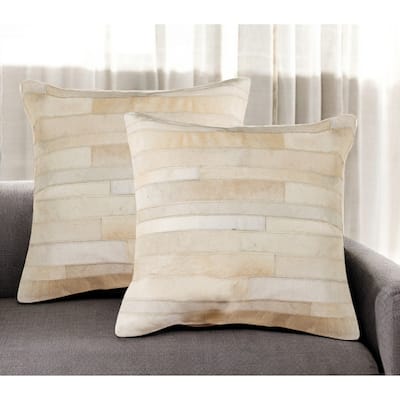 Set of Two 18" Natural Patchwork Cowhide Throw Pillows