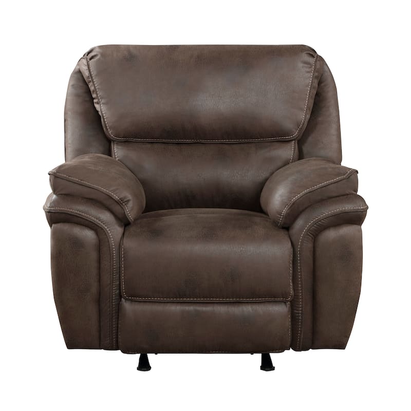 Tony 45 Inch Manual Recliner Chair, Cushioned Brown Microfiber, Solid Wood