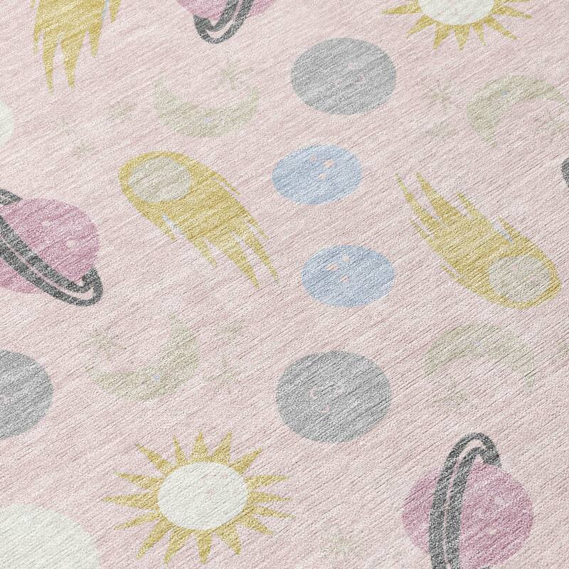 Machine Washable Indoor/ Outdoor Planets Comets Chantille Rug