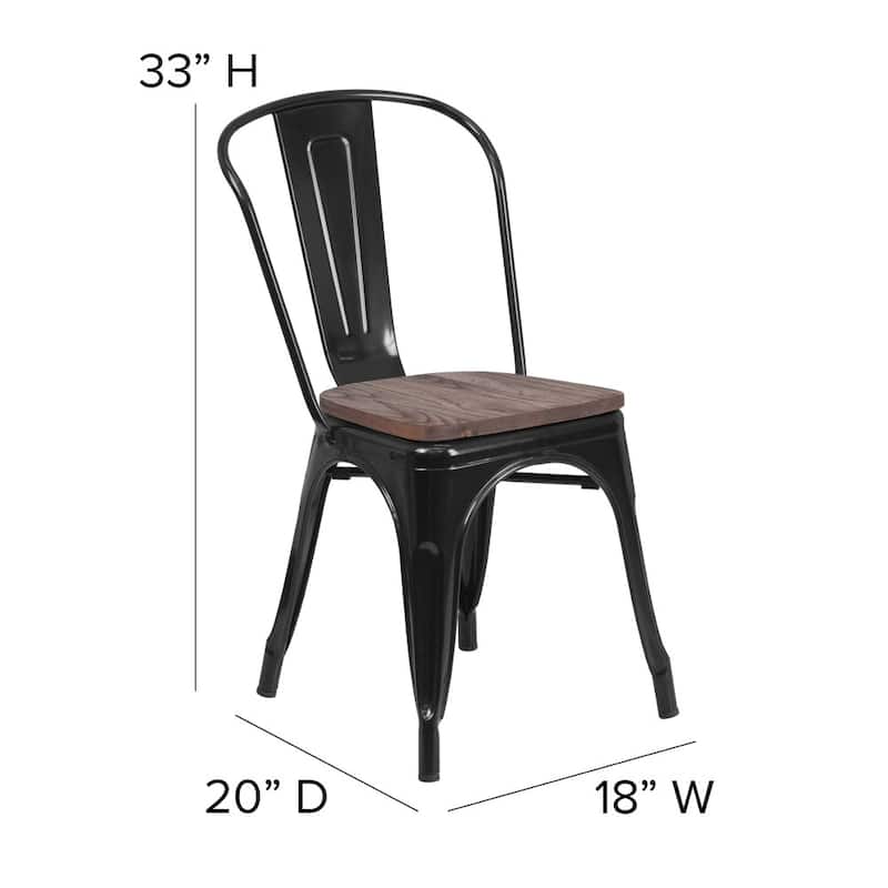 Wood Seat/ Galvanized Steel Stackable Chair (Set of 4) - 18"W x 20"D x 33"H