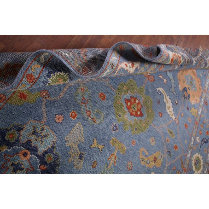All-Over Blue Floral Oushak Oriental Area Rug Handmade Wool Carpet - 7'11"x 15'9"
