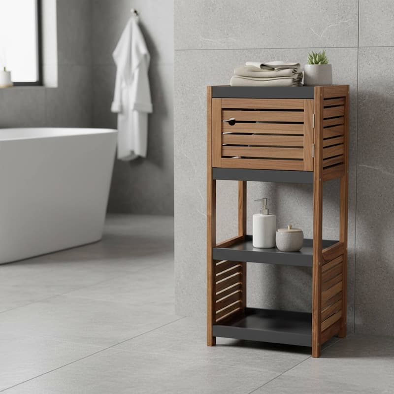 Compact Bathroom Storage Cabinet with Open Shelves - 14.5"L x 11 3/4"W x 32 6/8"H