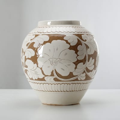 Artissance 11.4" Tall Amalfi Double Glazed Apple-Shaped Vase With Flower Motif