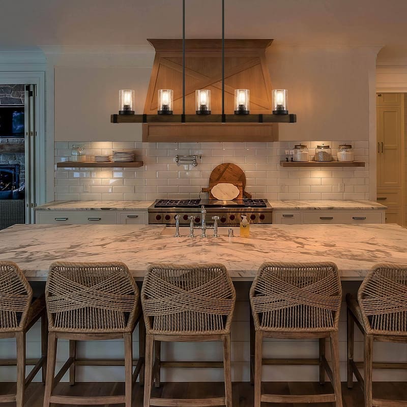 The Gray Barn Modern Farmhouse Linear Wood 5-Light Island Pendant Lights - L42.9"xW4.7"xH7.5"