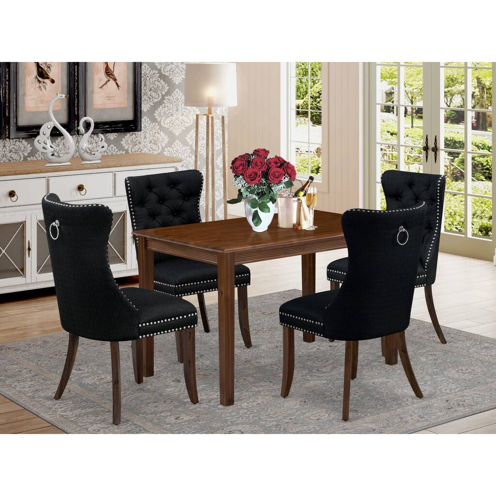 East West Furniture Dining Set- a Kitchen Table and Upholstered Parson Chairs, Antique Walnut(Pieces Options)