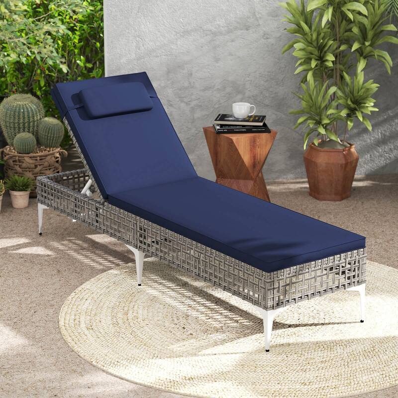 Costway 1/2 PSC Patio Chaise Lounge Chair with 6-Level Adjustable - See Details - Navy-1 PCS