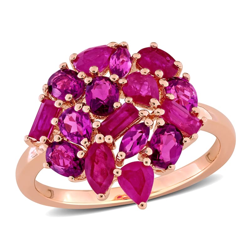 Miadora Multi-Shape Gemstone Cluster Ring Sterling Silver - 5 - Pink