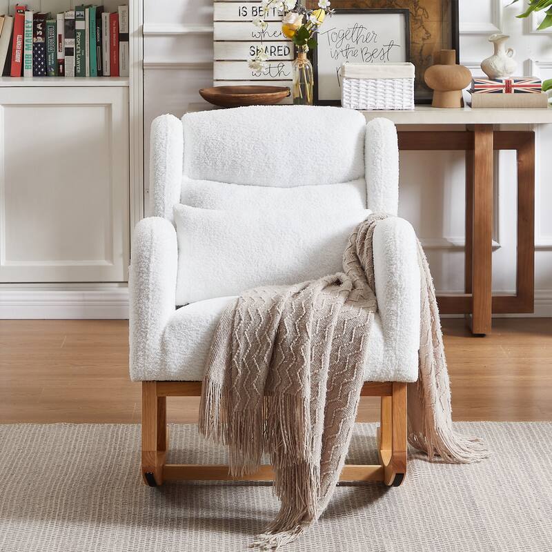 Ivory Rocking Chair with Thickened Rubber Wood Base