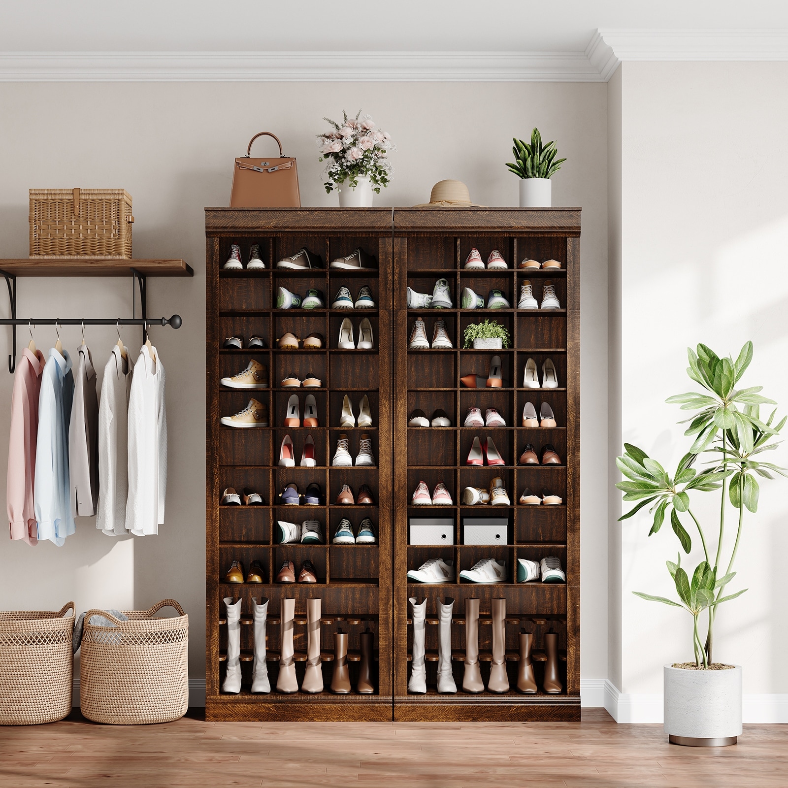 Tall Shoe Storage Cabinet, Entryway Shoe Rack Organizer, Holds Up to 30 Pairs of Shoes, 24 X 13.9 X 73.35 Inches