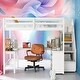 preview thumbnail 1 of 34, Full Size Loft Bed with Desk and 3-Tier Shelves and Attached Staircase White