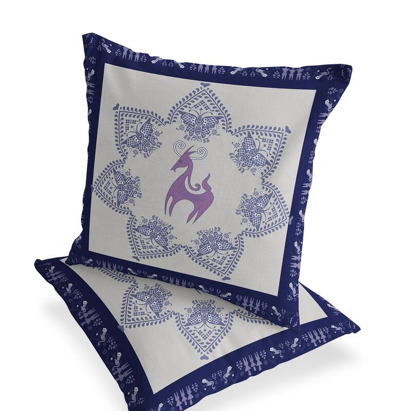 HomeRoots Set of Two 16" X 16" Blue and Purple Horse Blown Seam Eclectic Indoor Outdoor Throw Pillow - 16.00' X '16.00' X '5.00