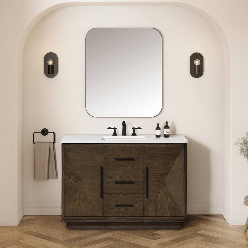 OVE Hale Aged Oak Bathroom Vanity with Engineered Marble Top