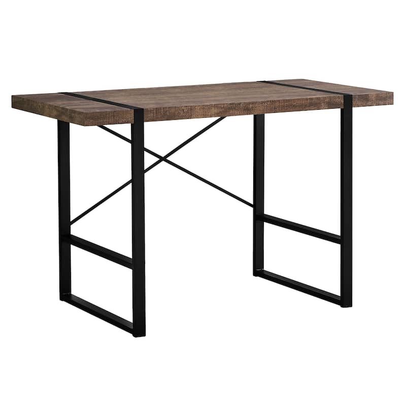 Wood Veneer Computer Desk with Black Metal Base and Rectangular Shape - Brown-Black