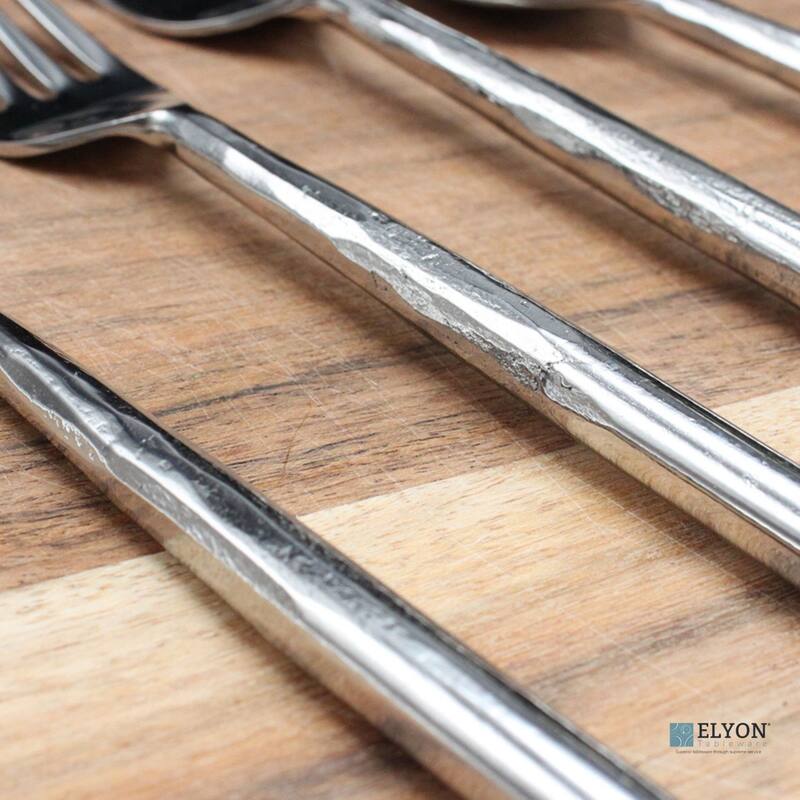 Elyon Ambrey Reflective Silver 20 Piece Flatware Set Indian Artisan-Made Set Hand-Forged Stainless Steel Service for 4