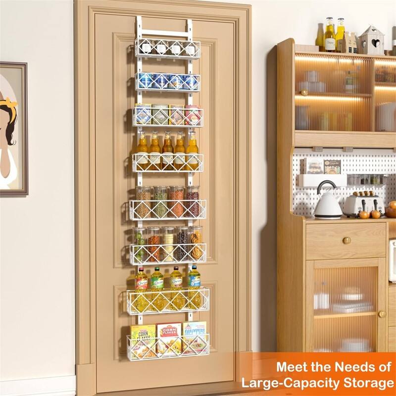 Over the Door Pantry Organizer 8Tier Adjustable Baskets - 5.51"D x 13.78"W x 65.16"H - White