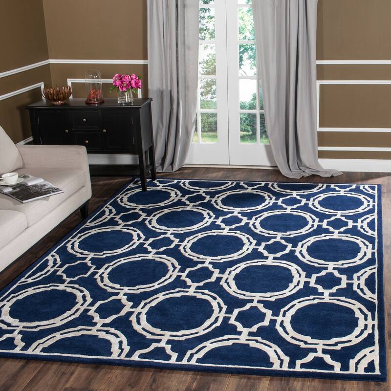 SAFAVIEH Handmade Chatham Monnie Modern Wool Rug - 6' x 9' - Dark Blue/Ivory - Rectangle