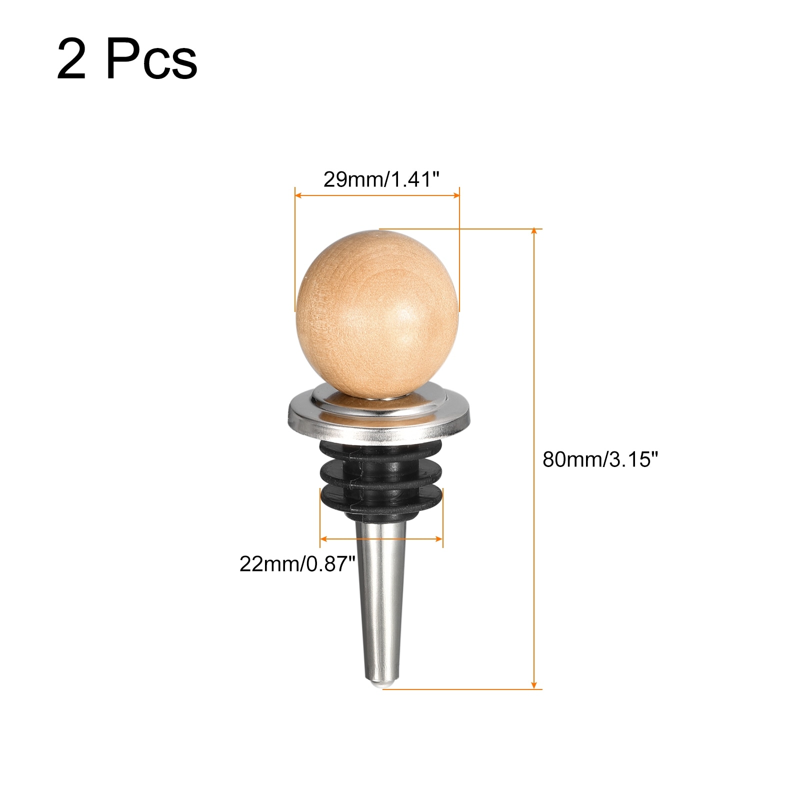 2pcs Stainless Steel Wine Bottle Stopper with Wood Ball for Beer - Silver